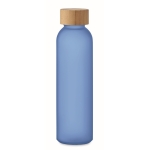 Glasflasche mit gefrosteter Oberfläche und Bambusdeckel, 500 ml farbe blau-transparent