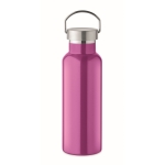 Flasche aus recyceltem Edelstahl mit Griff am Deckel, 500 ml farbe pink