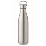 Thermoflasche aus recyceltem Stahl mit auslaufsicherem Deckel mit Griff, 500 ml farbe mattsilber