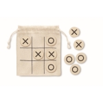 Tic-Tac-Toe-Spiel aus Holz mit Brett in Baumwolltasche als Merchandsing farbe beige