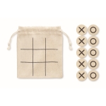 Tic-Tac-Toe-Spiel aus Holz mit Brett in Baumwolltasche als Merchandsing farbe beige zweite Ansicht