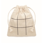 Tic-Tac-Toe-Spiel aus Holz mit Brett in Baumwolltasche als Merchandsing farbe beige vierte Ansicht