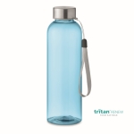 Transparente, auslaufsichere Tritan Renew-Flasche mit Deckel mit Griff farbe blau-transparent