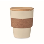 Becher aus recyceltem Kunststoff mit Korkband und Bambusdeckel, 300 ml farbe beige