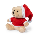 Teddybär mit Weihnachtsmütze und Hemd bedrucken farbe braun