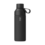 Nachhaltige Thermosflasche aus recyceltem Plastik mit Glasdeckel farbe schwarz