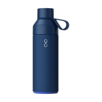 Nachhaltige Thermosflasche aus recyceltem Plastik mit Glasdeckel farbe marineblau