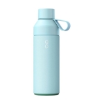 Nachhaltige Thermosflasche aus recyceltem Plastik mit Glasdeckel farbe pastellblau