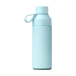 Nachhaltige Thermosflasche aus recyceltem Plastik mit Glasdeckel farbe pastellblau zweite Rückansicht