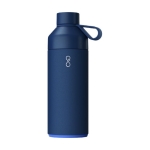 Edelstahl-Thermosflasche aus recyceltem Ozean-Plastik mit Glasdeckel farbe marineblau