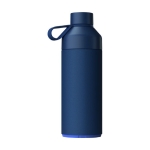 Edelstahl-Thermosflasche aus recyceltem Ozean-Plastik mit Glasdeckel farbe marineblau zweite Rückansicht