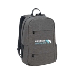 Rucksack aus RPET mit gepolstertem Tabletfach für 10,1” und PC 15,6” farbe dunkelgrau Ansicht mit Logo 1