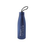 Trinkflasche aus recyceltem Edelstahl mit gemustertem Griff, 710 ml farbe marineblau Ansicht mit Logo 1