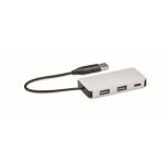 Bedruckbares 3-Port USB Hub aus Aluminium mit Kabel, 20 cm farbe silber