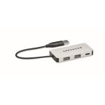 Bedruckbares 3-Port USB Hub aus Aluminium mit Kabel, 20 cm farbe silber Hauptansicht