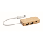 Nachhaltiges 3-Port USB Hub aus Bambus mit Kabel, 20 cm farbe holzton