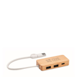 Nachhaltiges 3-Port USB Hub aus Bambus mit Kabel, 20 cm Ansicht mit Druckbereich