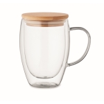 Doppelwandige Tasse mit Bambusdeckel mit Logo, 300ml farbe transparent