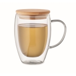 Doppelwandige Tasse mit Bambusdeckel mit Logo, 300ml farbe transparent zweite Ansicht