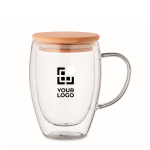 Doppelwandige Tasse mit Bambusdeckel mit Logo, 300ml Ansicht mit Druckbereich