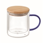 Tasse aus doppelwandigem Borosilikatglas mit Logo, 300ml farbe blau-transparent