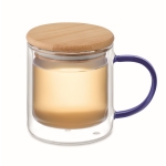 Tasse aus doppelwandigem Borosilikatglas mit Logo, 300ml farbe blau-transparent zweite Ansicht