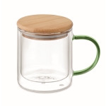 Tasse aus doppelwandigem Borosilikatglas mit Logo, 300ml farbe grün-transparent