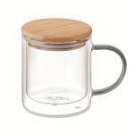 Tasse aus doppelwandigem Borosilikatglas mit Logo, 300ml farbe grau-transparent