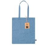 Recycelte Fairtrade-Baumwolltasche mit langen Henkeln, 120 g/m2 farbe blau erste Ansicht