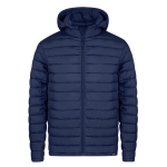 Wasserabweisende Jacke aus 100 % RPET mit verstellbarer Kapuze farbe marineblau zweite Ansicht