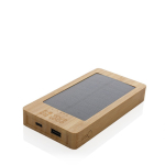 Powerbank aus Bambus mit ladendem Solarpanel, 10.000 mAh farbe braun Ansicht mit Druckbereich