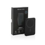 Magnetische Powerbank aus recyceltem Aluminium, 3.000 mAh farbe schwarz Ansicht mit Box