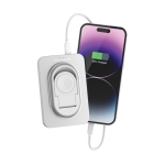 2 in 1 Powerbank mit Magnet und Uhrladegerät bedrucken, 5.000 mAh farbe silber achte Ansicht