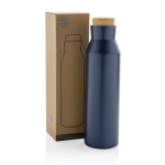 Thermoflasche aus recyceltem Stahl mit auslaufsicherem Deckel, 650 ml farbe blau Ansicht mit Box