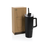 Thermobecher aus recyceltem Kunststoff mit 3-Positionen-Deckel, 900 ml farbe schwarz