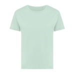 Damen-T-Shirt aus recycelter Baumwolle Slim Fit, Iqoniq, 160 g/m2 farbe hellgrün Ansicht mit Druckbereich