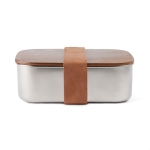 Lunchbox aus recyceltem Edelstahl mit Verschluss und Deckel aus Holz farbe silber