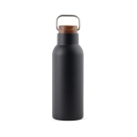 Flasche aus recyceltem Edelstahl mit Holzdeckel und Griff, 580 ml farbe schwarz