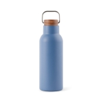 Flasche aus recyceltem Edelstahl mit Holzdeckel und Griff, 580 ml farbe blau