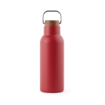 Flasche aus recyceltem Edelstahl mit Holzdeckel und Griff, 580 ml farbe rot