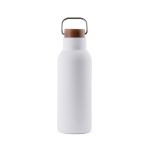 Flasche aus recyceltem Edelstahl mit Holzdeckel und Griff, 580 ml farbe weiß