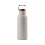 Flasche aus recyceltem Edelstahl mit Holzdeckel und Griff, 580 ml farbe grau