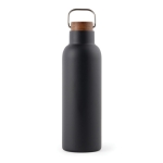 Flasche aus recyceltem Edelstahl mit Holzdeckel und Griff, 800 ml farbe schwarz