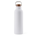 Flasche aus recyceltem Edelstahl mit Holzdeckel und Griff, 800 ml farbe weiß