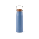 Flasche aus recyceltem Edelstahl mit Holzdeckel und Griff, 300 ml farbe blau