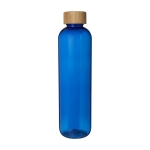 Transparente Flasche aus recyceltem Kunststoff mit Bambusdeckel, 1 L farbe blau zweite Vorderansicht