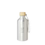 Flasche aus recyceltem Aluminium mit Bambusdeckel und Riemen, 500 ml Ansicht mit Druckbereich