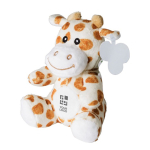 Kleine Plüschgiraffe mit aufgenähten Augen und bedruckbarem Etikett farbe mehrfarbig Ansicht mit Druckbereich