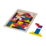 Puzzlespiel mit 40 bunten Holzteilen verpackt im Beutel farbe braun fünfte Ansicht