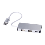 Aluminium-USB-Hub mit 2 USB-A-Anschlüssen und 1 USB-C-Anschluss farbe silber dritte Ansicht